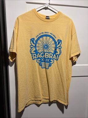 Gildan Yellow Short-Sleeve T-Shirt with Blue Ragbrai Graphic